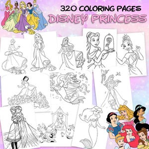 Disney Princess 320 Coloring Pages, Snow White Ariel Coloring Pages, Children Gift Disney Coloring Book, Instant Digital download PDF