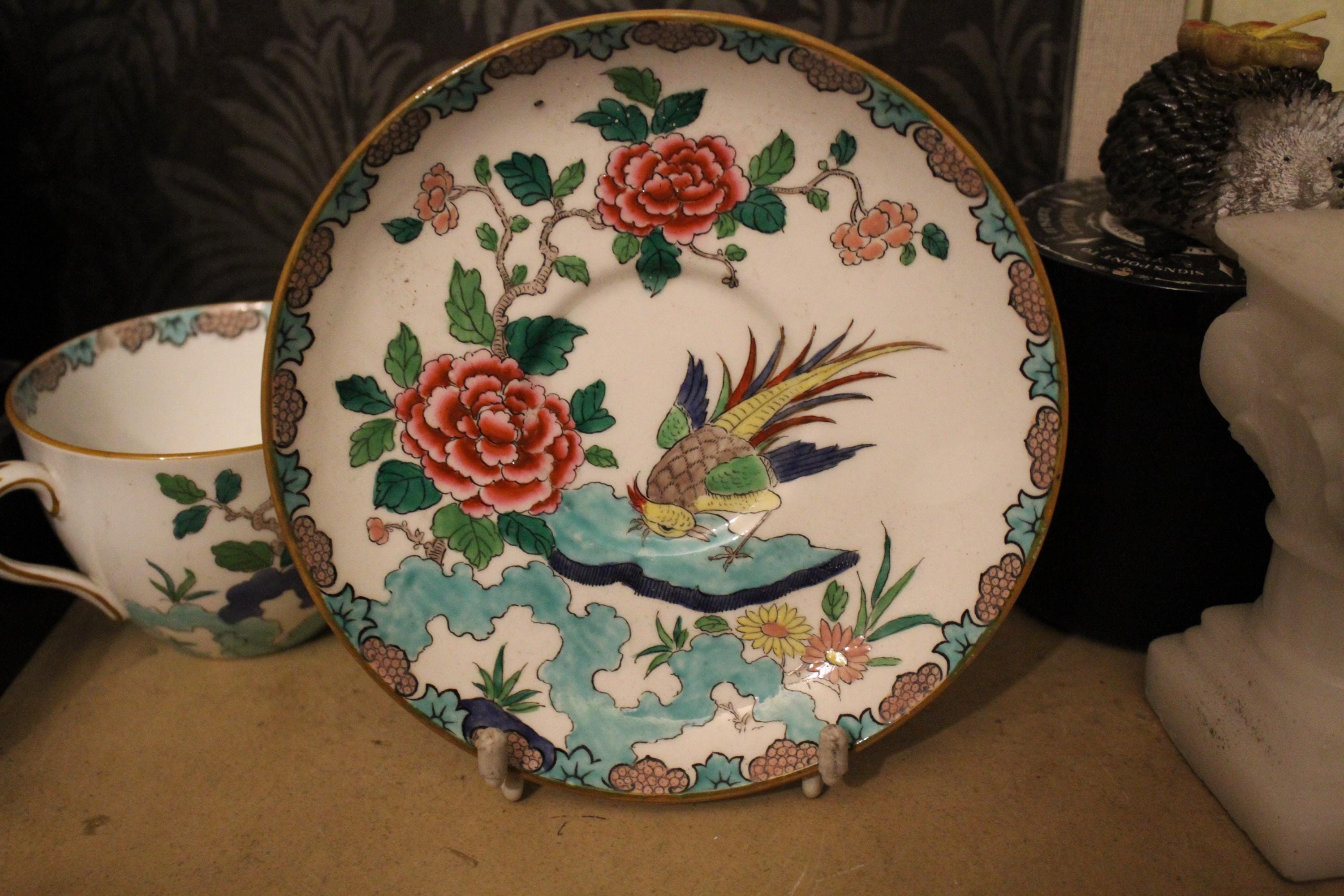 Crown Staffordshire England #5322 Rock Bird Antique Cup and Saucer