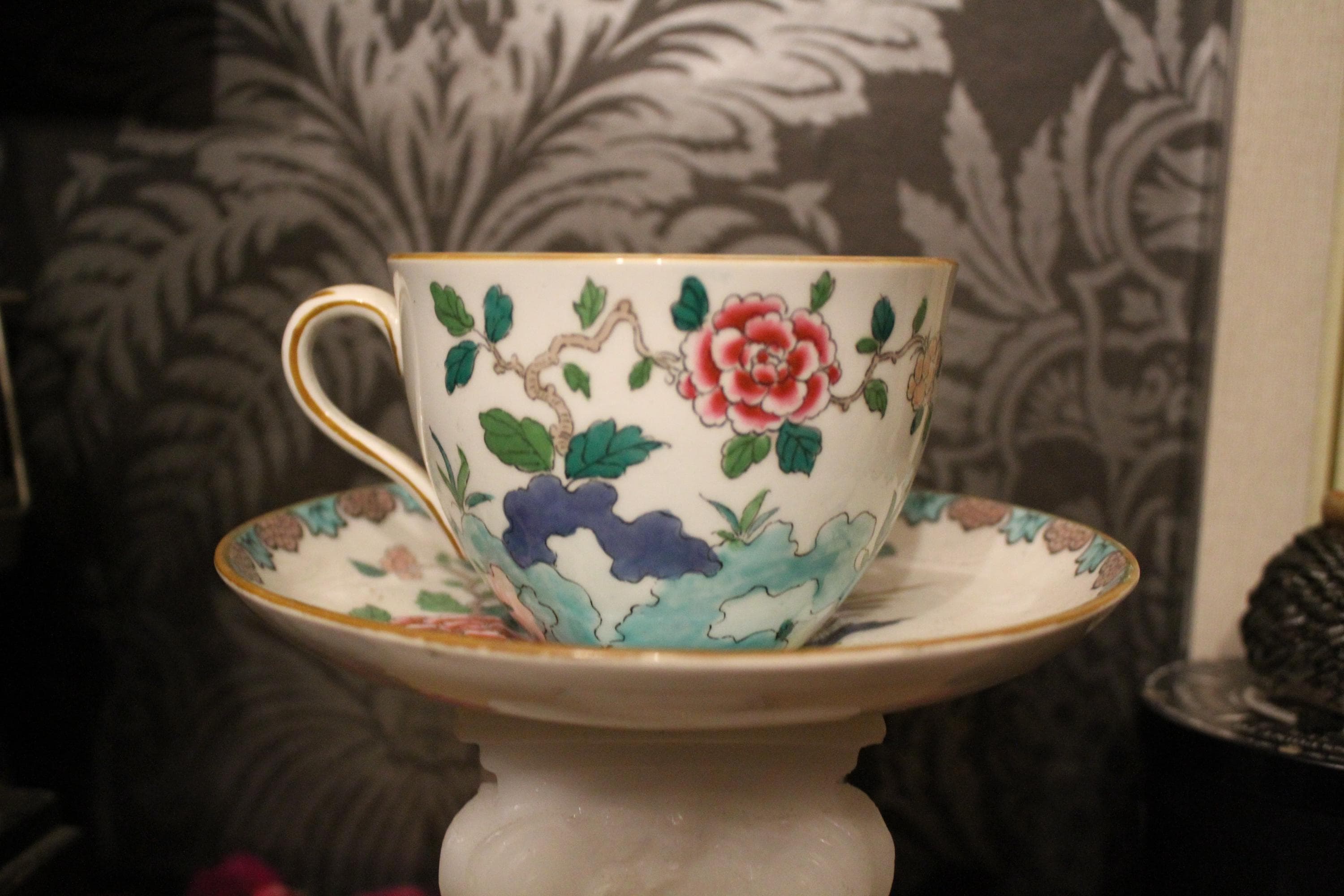 Crown Staffordshire England #5322 Rock Bird Antique Cup and Saucer