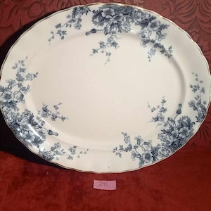 K & Co. ca 1880 &quot;Flora&quot; late mayers ovala antique blue and white platter 45CM x 35CM