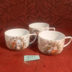 Victoria Czechoslovakia Vintage Tea Set Porcelain with romantic scenes 3 pieces cups porcelain tableware romantic vintage