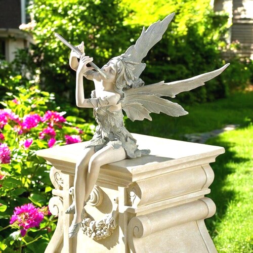 Flute-Playing Fairy Angel Statue | Outdoor Garden Resin Sculpture Lawn | Yard Decoration"