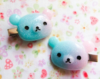 Kawaii Bear Hair Clips, Kawaii Hair Clips, Hairclips, Galaxy, Bear, Pastel, Fairy Kei, Cute Hair Clips, Teen / Girls Gift