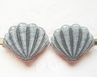 Kawaii Seashell Hair Clips / Kawaii / Shell / Mermaid / Nautical / Grey / Gray / Cute / Glitter / Hair Clips