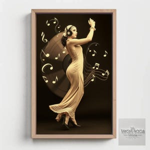 Poster musicale Art Déco, stile flapper jazz degli anni '20, stampa vintage retrò con donna che canta, sala musica