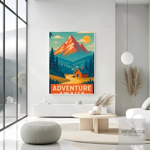 Vintage reismuurdecoratie - schilderachtige poster jaren 40 - retro bergkunst - avontuur landschapsafdruk