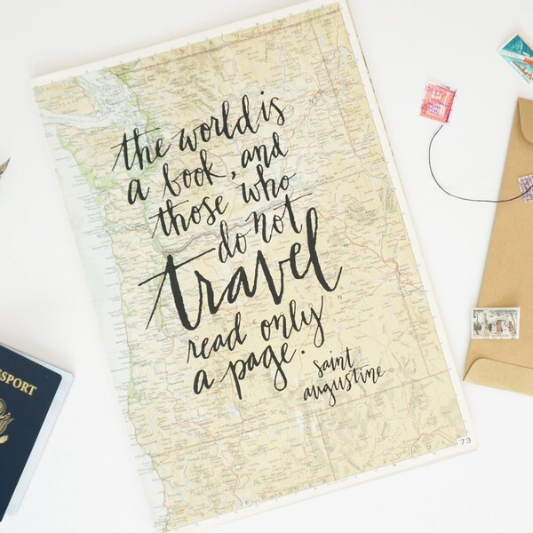 Travel Quote Screen Print on Vintage Atlas Page - Saint Augustine