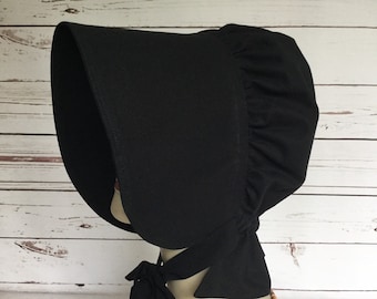 Ladies Black Pioneer Bonnet, Wide Brim for Optimum Face Cover, Prairie House Bonnet, Pioneer Days Costume Bonnet