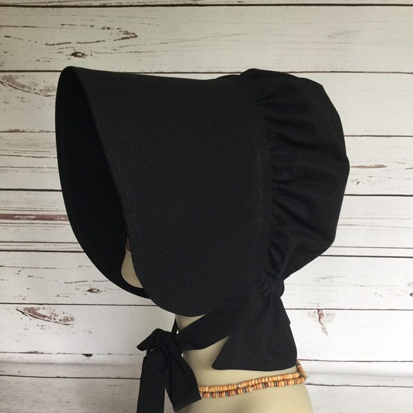 Ladies Black Pioneer Bonnet, Wide Brim for Optimum Face Cover, Prairie House Bonnet, Pioneer Days Costume Bonnet