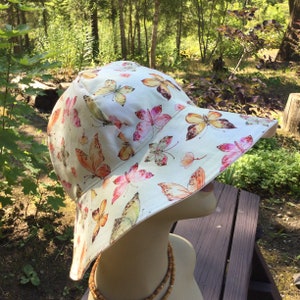 Butterfly Sun Hat, Cream Ladies Sun Hat, Floppy Hat, Gardening Hat, Vacation Hat, Light Weight Reversible Sun Hat, Sun Hat, Butterfly, LH50 image 3