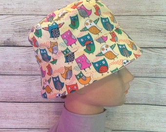 Cotton Toddler Sun Hat / Childrens Sun Hat with or without a Chin Strap, Gender Neutral / Play School Hat /  Owls on Cream / Owl Hat / BH33