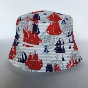 Red Sail Boat Sun Hat / Bucket Hat / Toddler Sun Hat / Baby Sun Hat / Sailing Hat / Sail Boat Bucket Hat / BH30
