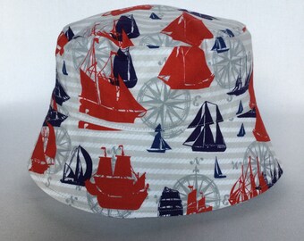 Red Sail Boat Sun Hat / Bucket Hat / Toddler Sun Hat / Baby Sun Hat / Sailing Hat / Sail Boat Bucket Hat / BH30