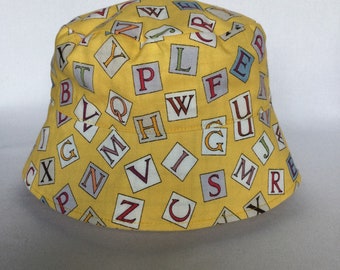 ABC Yellow / Sun Hat / Bucket Hat / Toddler Sun Hat / Baby Sun Hat / ABC Hat / Play School Sun Hat /  Yellow Sun Hat / Alphabet Hat / BH19