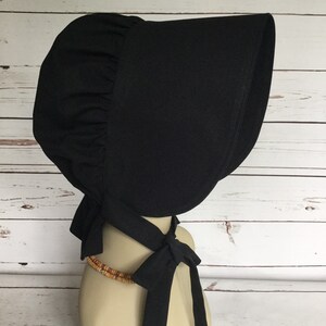 Ladies Black Pioneer Bonnet, Wide Brim for Optimum Face Cover, Prairie House Bonnet, Pioneer Days Costume Bonnet image 2