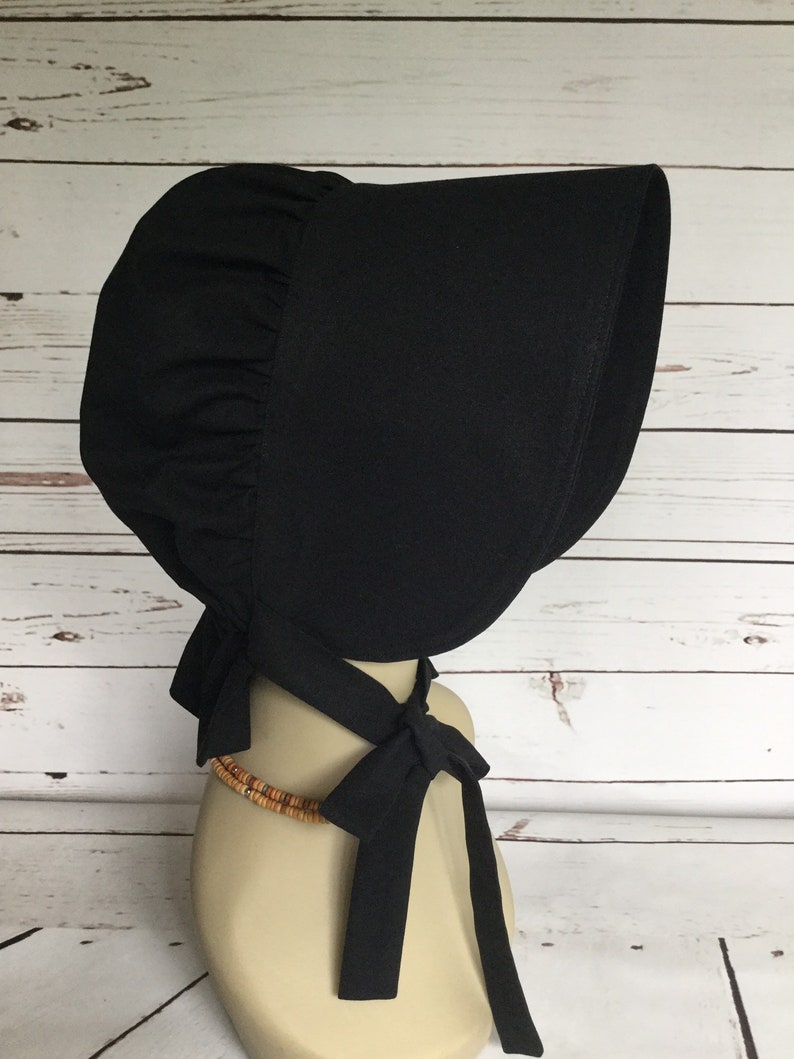 Ladies Black Pioneer Bonnet, Wide Brim for Optimum Face Cover, Prairie House Bonnet, Pioneer Days Costume Bonnet image 2