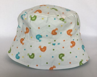 Birds on White / Sun Hat / Bucket Hat / Toddler Sun Hat / Baby Sun Hat / Chevron Reverse / Bird Bucket Hat / Chin Strap Hat / BHD10