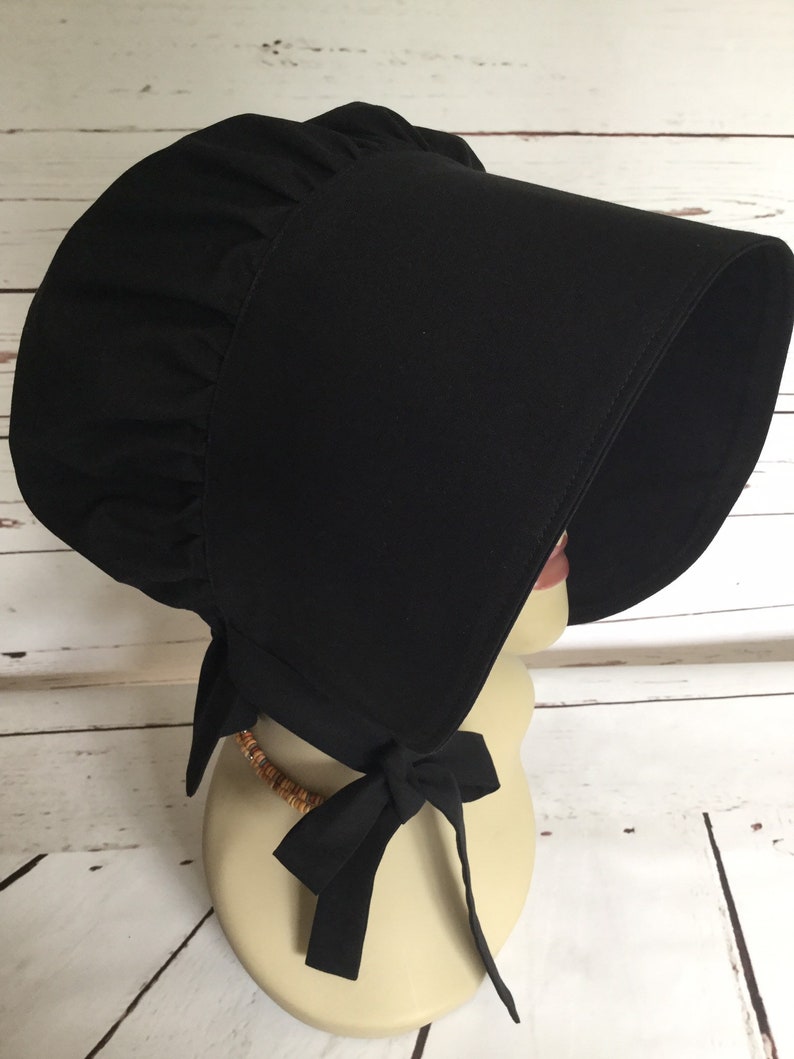 Ladies Black Pioneer Bonnet, Wide Brim for Optimum Face Cover, Prairie House Bonnet, Pioneer Days Costume Bonnet image 3