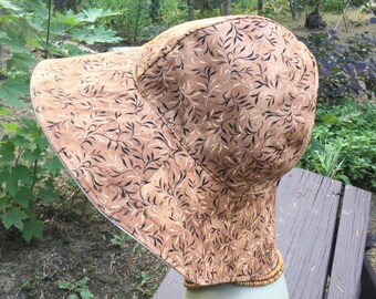 Brown Leafy Vines Ladies Sun Hat, Floppy Hat, Gardening Hat, Ladies Sun Hat, Large Brim Hat, Sun Hat, Summer Hat, Packable Sun Hat LH14