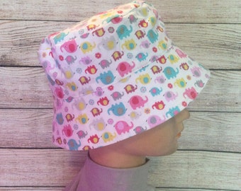 Cotton Toddler Sun Hat / Childrens Sun Hat with or without a Chin Strap, Gender Neutral / Play School Hat /  Elephant Sun Hat / BH06