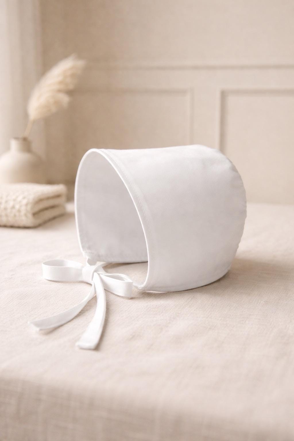 Baby's First Bonnet, White Cotton Sun Hat, Reversible, Newborn Baptism Boy or Girl