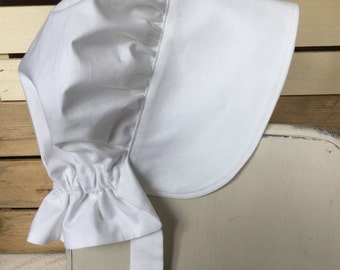 White Bonnet, White Pioneer Bonnet, Baby Bonnet, Gardening Bonnet, Sun Hat, Easter Bonnet, Christening Bonnet, Adult Bonnet, Bonnet Bebe