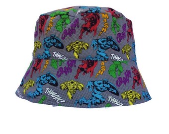 Super Hero Sun Hat, Beach Sun Cover, Kids, Bucket Hat, Children Sun Hat, Fishing Gear, Baby Sun Hat, Boys Sun Hat Chin Strap, Toddler, BHL05