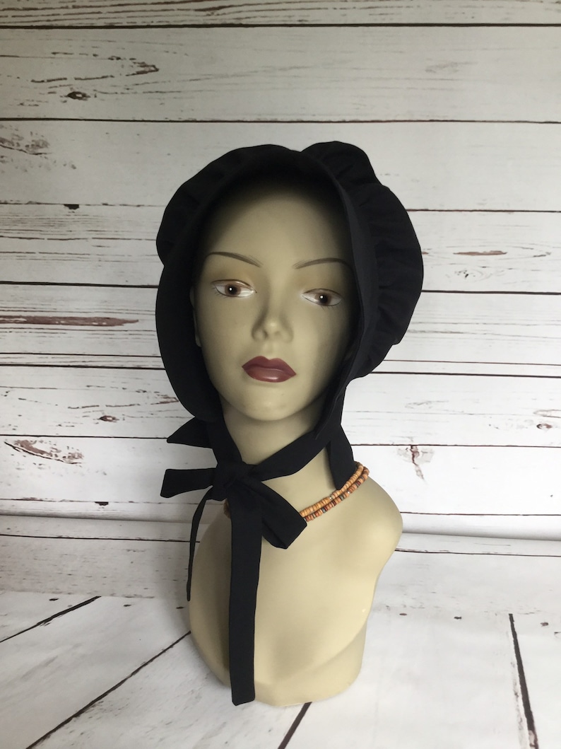 Ladies Black Pioneer Bonnet, Wide Brim for Optimum Face Cover, Prairie House Bonnet, Pioneer Days Costume Bonnet image 6