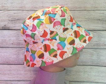 Cupcake Hat / Bucket Hat, Sun Hat, Childrens Sun Hat, Toddler Chin Strap Hat, Play School Hat, Toddler Sun Hat, Child Sun Hat, BH11