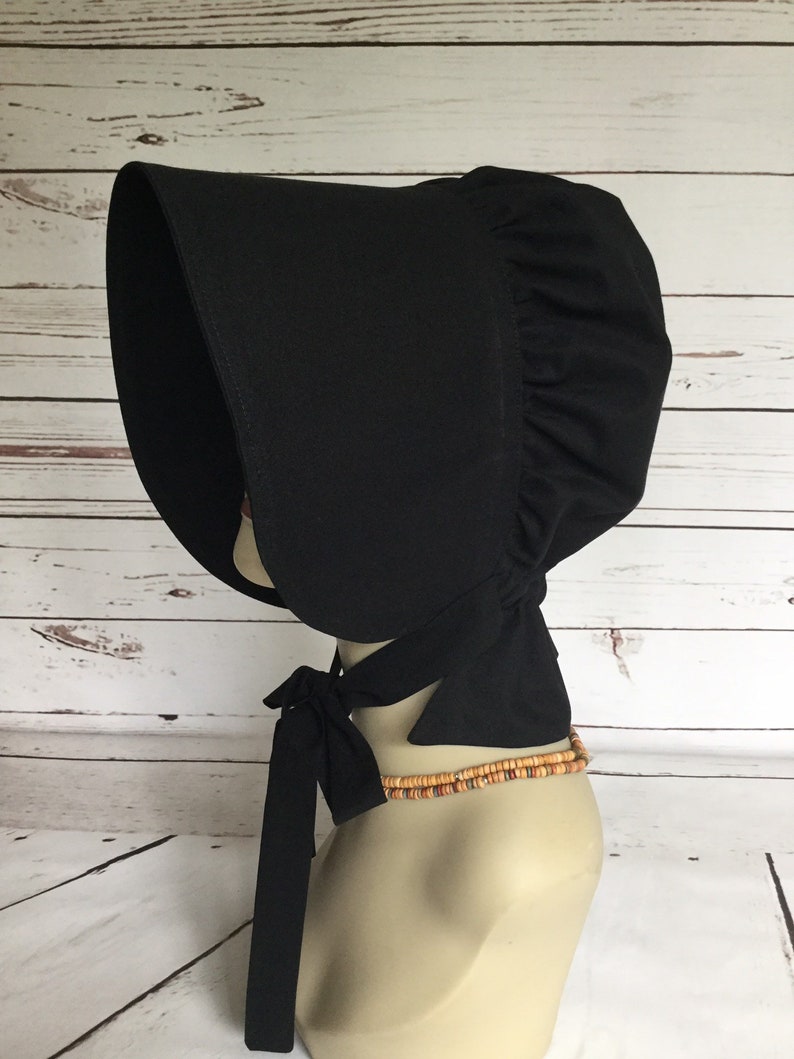 Ladies Black Pioneer Bonnet, Wide Brim for Optimum Face Cover, Prairie House Bonnet, Pioneer Days Costume Bonnet image 1