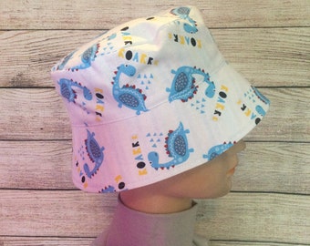 Cotton Toddler Sun Hat / Childrens Sun Hat with or without a Chin Strap, Gender Neutral / Play School Hat / Dinosaurs / BH32