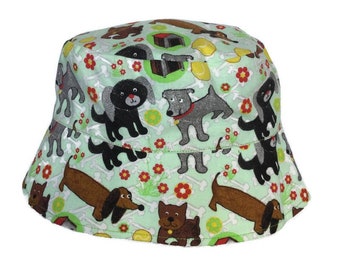 Dogs on Green / Puppy Dog Sun Hat / Bucket Hat / Toddler Sun Hat / Baby Sun Hat / Dog Hat / Puppy Dog / Green Sun Hat / BHL11