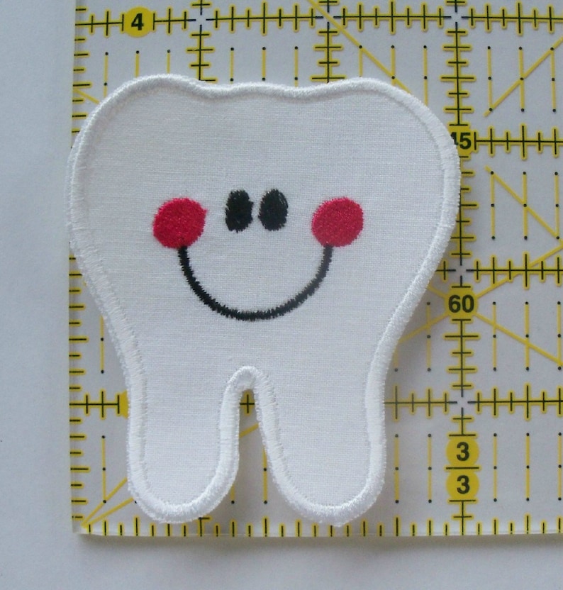 Tooth Fairy, Medium Tooth, Happy Tooth, 4 1/4 x 3 3/4, DIY Iron On Applique Patch, Sew On Applique Patch, Tooth Fairy Pillow Applique image 3