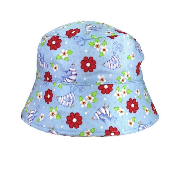 Sun Hat, Childrens Cotton Sun Hat, Flowers and Birds, Children Sun Hat,  Beach Hat, Fishing Hat, Vacation Hat, Kiddo Hat, Bucket Hat, BHL06 