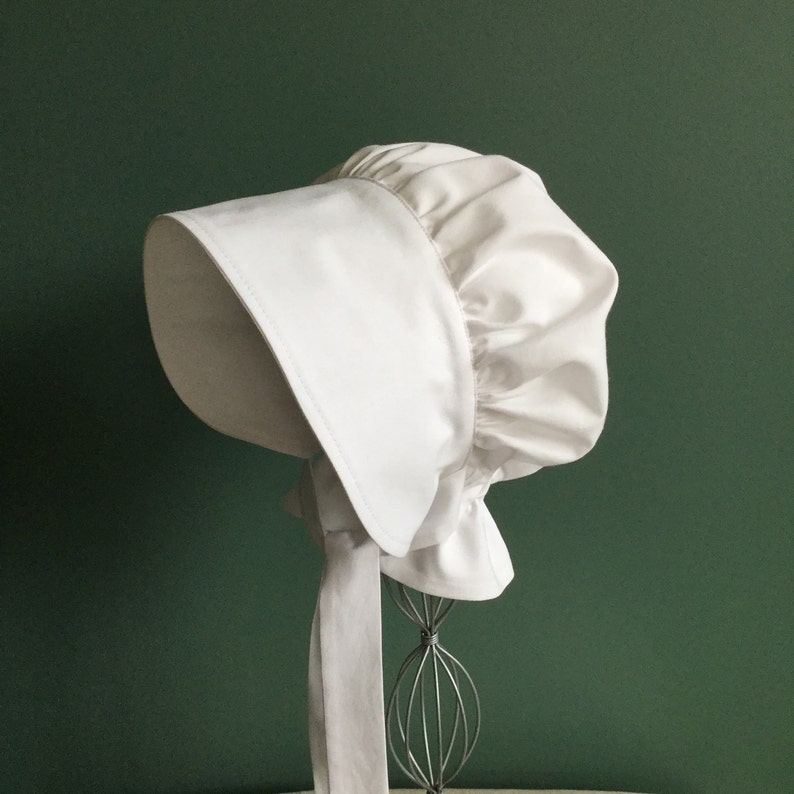 White Bonnet, Pioneer Bonnet, Baby Bonnet, Gardening Bonnet, SunHat, Easter Bonnet, Christening Bonnet, Adult Bonnet, White Victorian Bonnet image 2