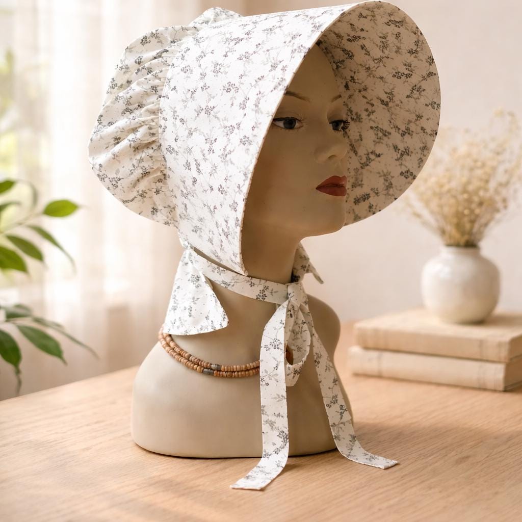 Vintage Poke Bonnet Cottagecore Minimalist Hat Cap Praire Farm OS Folklore Lace silk poke bonnet - Gem main image 2