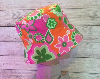 BUCKET HAT, Children Sun Hat, Chin Strap, Sun Hat, Play School Hat, Toddler Sun Hat, Child Sun Hat, Bright Flower Hat, BHD35