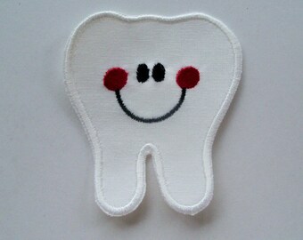 Tooth Fairy, Medium Tooth, Happy Tooth, 4 1/4" x 3 3/4",  DIY Iron On Applique Patch, Sew On Applique Patch, Tooth Fairy Pillow Applique