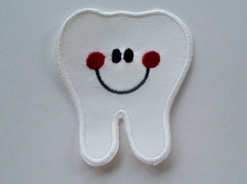 Tooth Fairy, Medium Tooth, Happy Tooth, 4 1/4 x 3 3/4, DIY Iron On Applique Patch, Sew On Applique Patch, Tooth Fairy Pillow Applique image 1