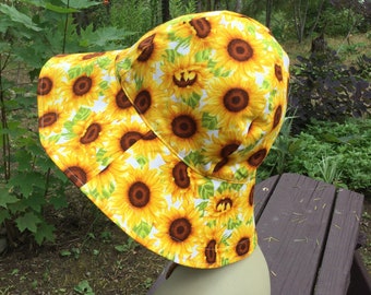 Sunflower Ladies Sun Hat, Floppy Hat, Gardening Hat, Vacation Hat, Light Weight Reversible, Wide Brim Ladies Hat, Sunny Sunflower Hat, LHD07