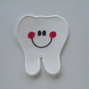 Small Tooth, Dentist Tooth, Tooth Fairy Pillow Applique, Happy Tooth Applique, DIY Iron On, Sew On Applique Patch, Halloween Costume Patch image 2