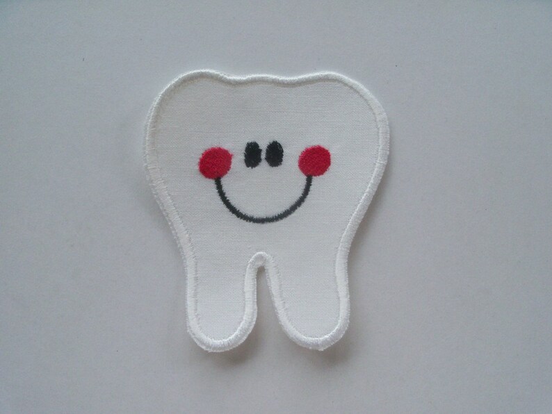 Tooth Fairy, Medium Tooth, Happy Tooth, 4 1/4 x 3 3/4, DIY Iron On Applique Patch, Sew On Applique Patch, Tooth Fairy Pillow Applique image 2