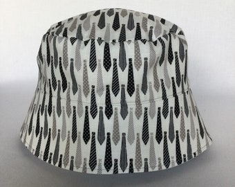 Tie / Sun Hat / Bucket Hat / Toddler Sun Hat / Baby Sun Hat / Black Tie Hat, Tie Fabric Hat, Grey Sun Hat, Chin Strap Hat, Sun Bonnet, BH26