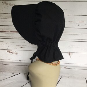 Ladies Black Pioneer Bonnet, Wide Brim for Optimum Face Cover, Prairie House Bonnet, Pioneer Days Costume Bonnet image 4