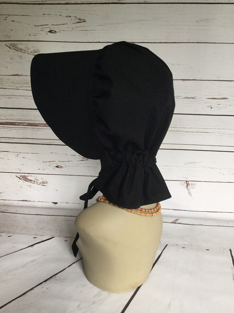 Ladies Black Pioneer Bonnet, Wide Brim for Optimum Face Cover, Prairie House Bonnet, Pioneer Days Costume Bonnet image 4