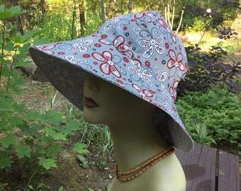 Butterfly Ladies Sun Hat, Floppy Hat, Gardening Hat, Vacation Hat, Light Weight Reversible Hat, Grey Sun Hat, Butterfly Sun Hat, LHD08