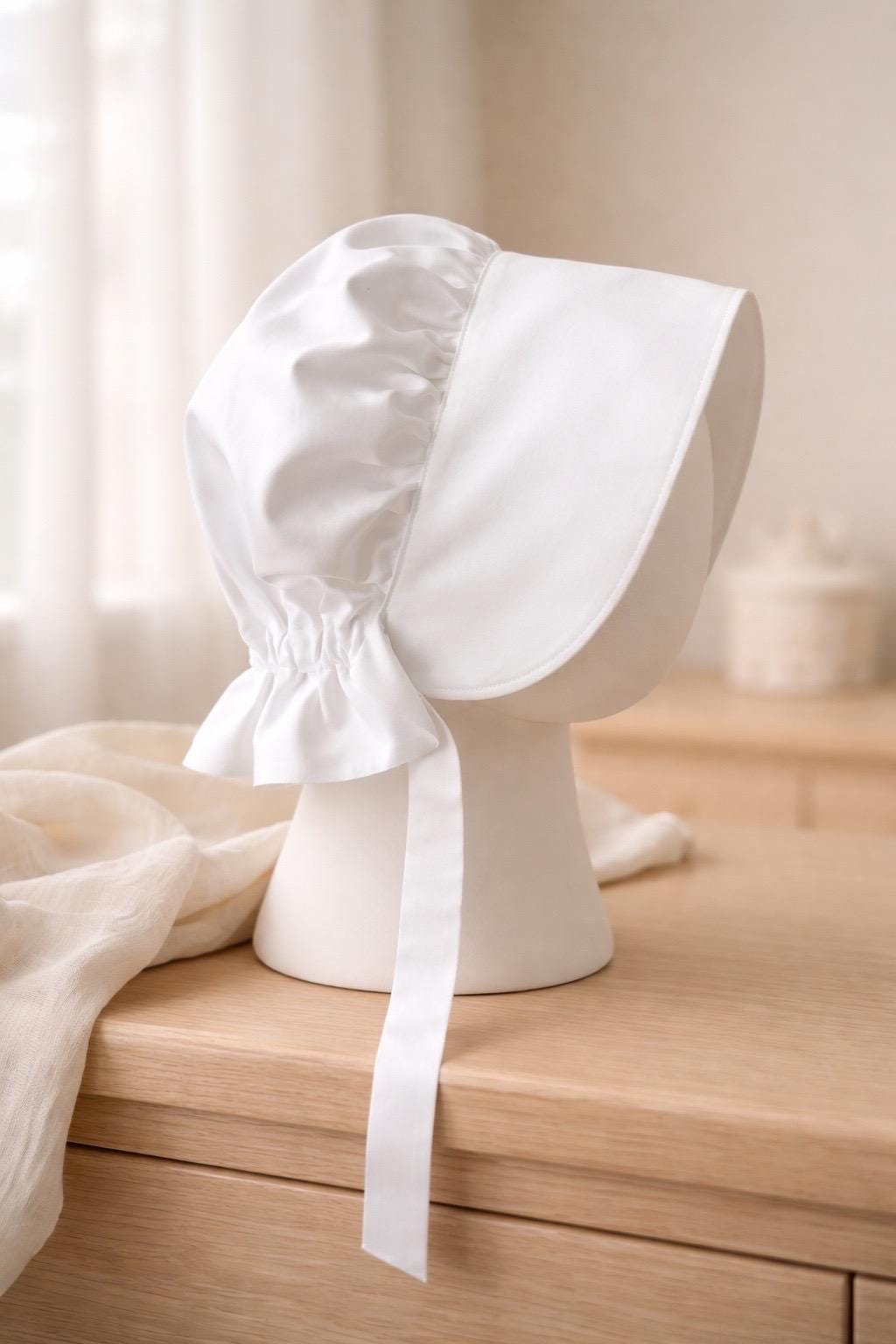 Adult White Pioneer Bonnet, Gardening Sun Hat, Teen Bonnet, Victorian