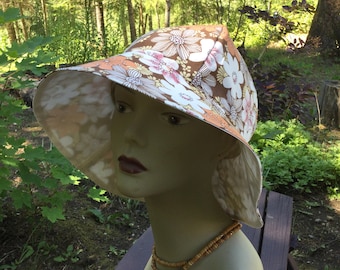 Floral Sun Hat, Brown Ladies Sun Hat, Floppy Hat, Gardening Hat, Vacation Hat, Light Weight Reversible Hat, Sun Hat , Floral Ladies Hat LH11