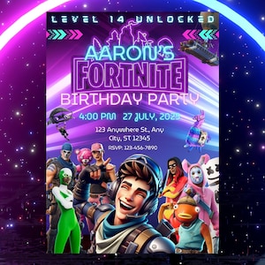 Benutzerdefinierte Fort Spiel Thema Geburtstagseinladung, Canva Vorlage, Videospiel Geburtstag, Gamer Karte, Gamer Party, Jungengeburtstag Einladungsspiele,