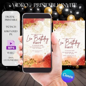 Animated Leo Phone Invitation, Leo Party Flyer Theme, Leo Birthday Flyer, Zodiac party Favor, Astrology Birthday Template Canva